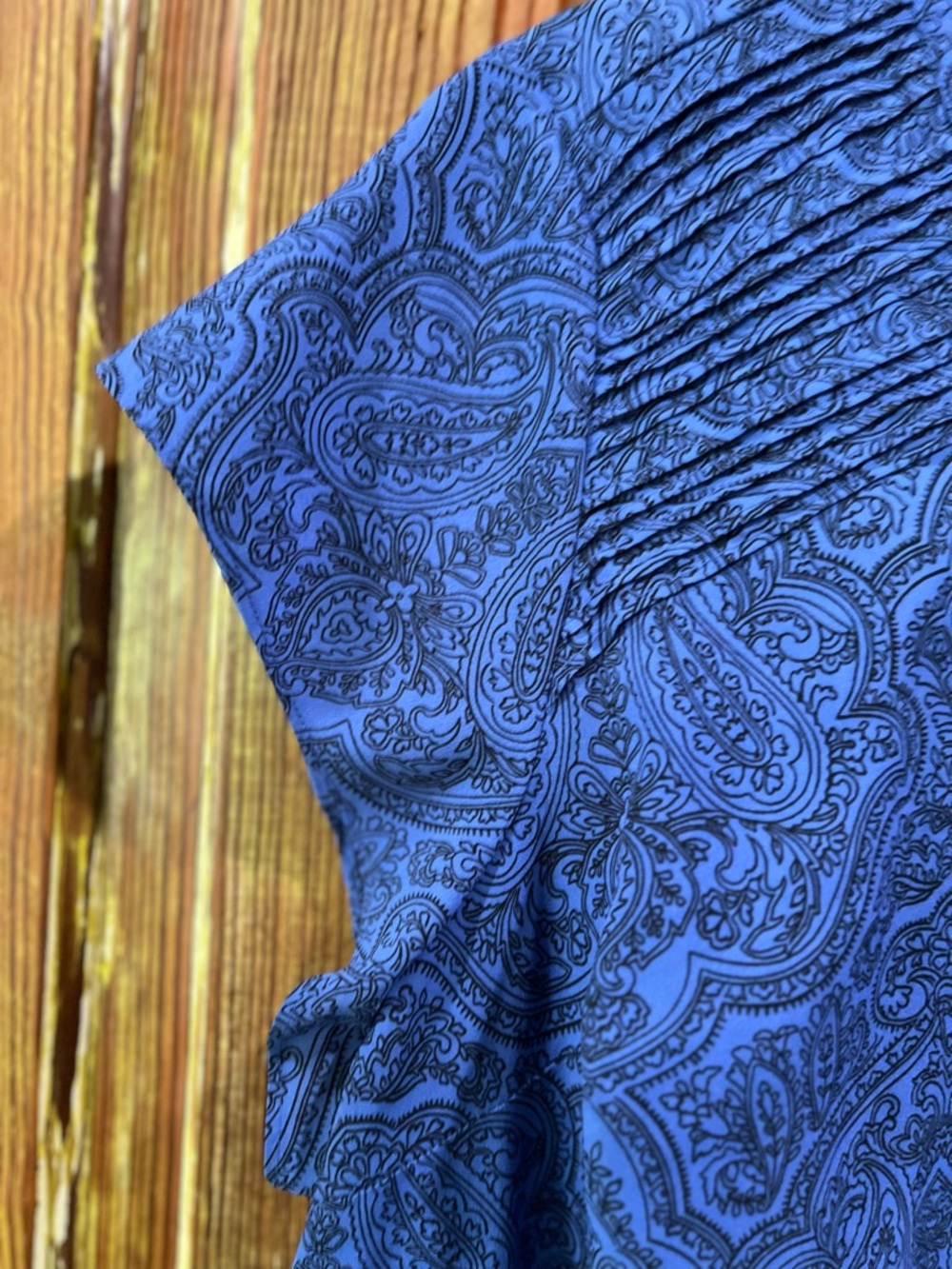 croft & barrow Blue & Black V-Neck Pintuck Top - Picture 3 of 6